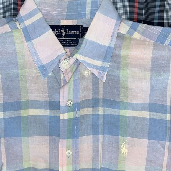 Lot of 4 Polo Ralph Lauren Pastel & Blue w/Pony LS summer Shirt L men’s - Picture 6 of 11